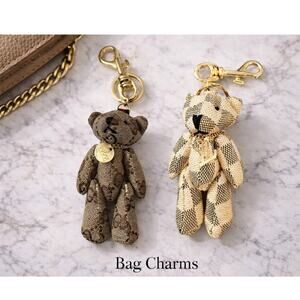 Cute Bear Keychain Charm Gold Hardware Made From Purse Material